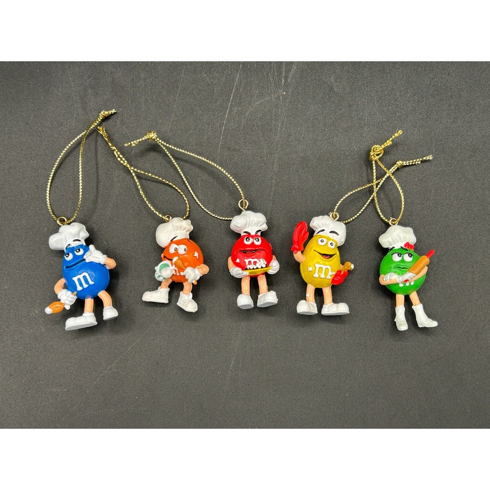 Vtg M&M's Mars Chef Baker Character Christmas Ornaments 5pc Multi Color Mini